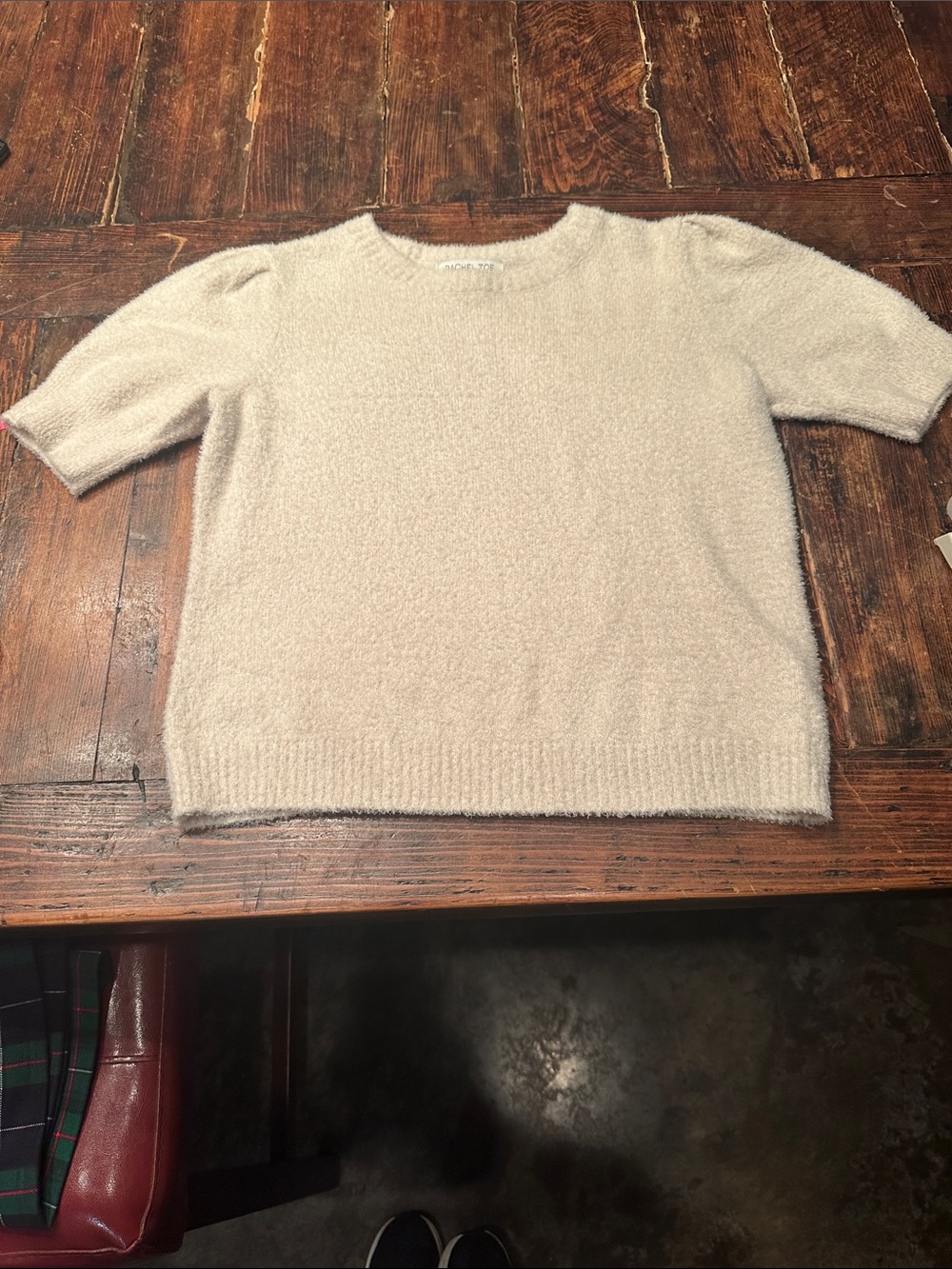 Rachel Zoe Short-Sleeve Crewneck Sweater in Light Cream-Size Medium